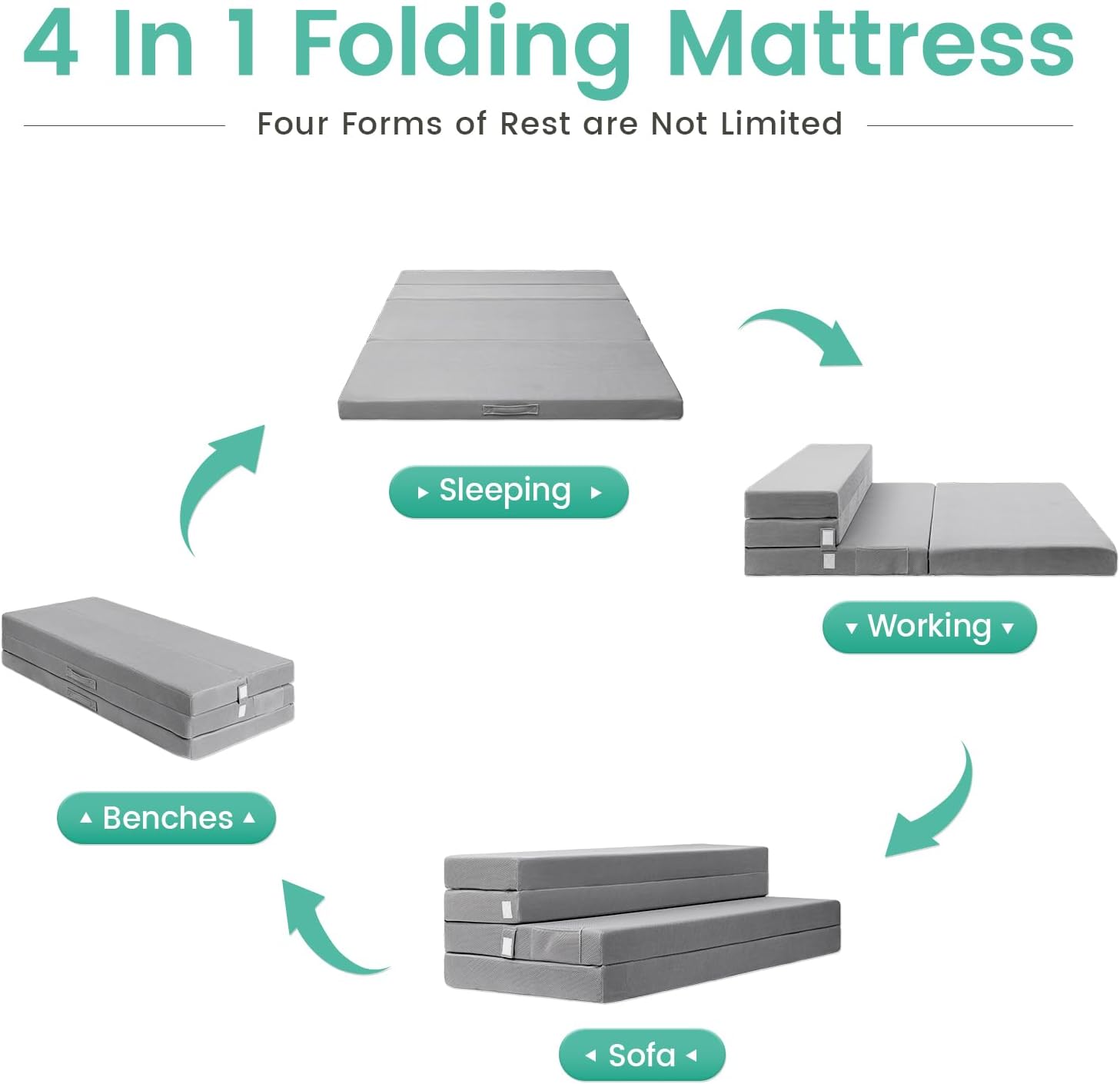 Tri-Folding Memory Foam Mattress 4"