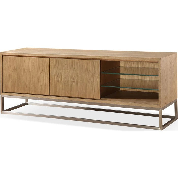 Ondine TV Console in Brushed Stainless Steel and Bisque